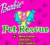 Barbie Pet Rescue title screen for GameBoy Color